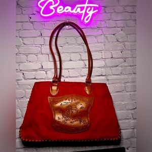 Vintage Winnie the Pooh Red Faux Leather Canvas Tiger and Pooh Bag